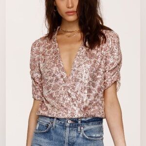 Heartloom Pink Sequin Wrap Top